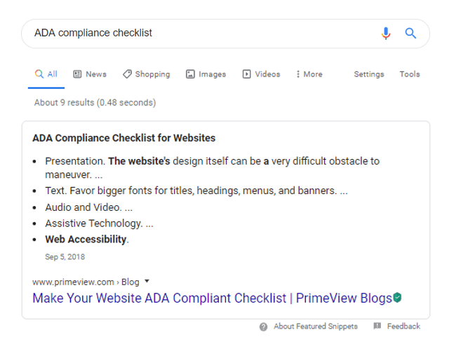 ADA Compliance Checklist Search Result